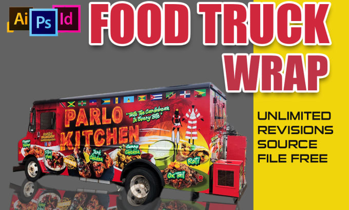 Gig Preview - Design professional food truck wrap, vehicle wrap, van wrap and car wrap