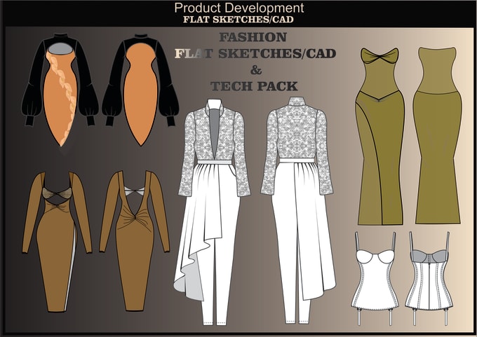 Gig Preview - Create professional fashion flat sketches cad and tech pack