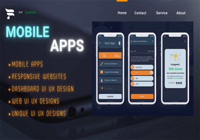 Gig Preview - Do modern mobile app UI UX website design dashboard design