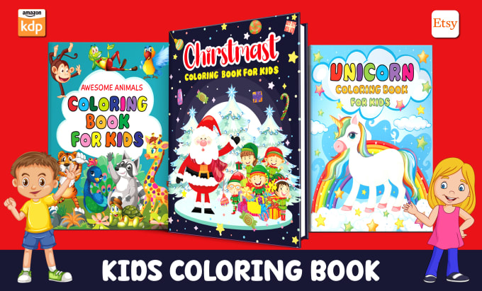 Gig Preview - Design kids coloring book covers and worksheet interior pages for KDP etsy