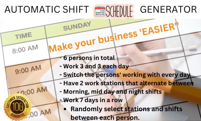 Gig Preview - Develop dynamic working schedule generator or shift roaster