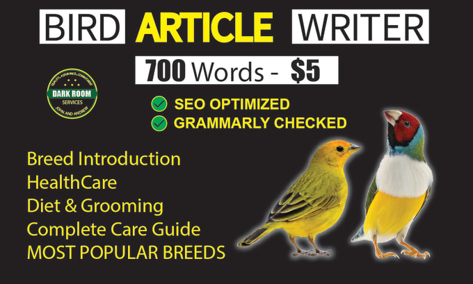 Gig Preview - Be your bird article writer for your bird blog or pet website store