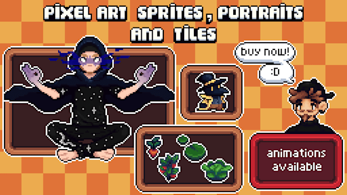 Gig Preview - Make pixel art characters, sprites, portraits and tilesets