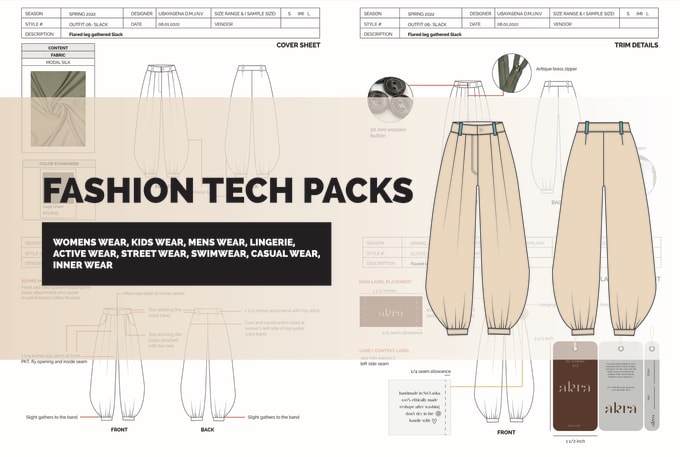 Gig Preview - Do flat sketches and tech packs for fashion design