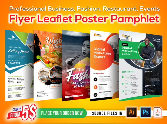 Gig Preview - Design professional business fashion restaurant events flyer leaflet pamphlet