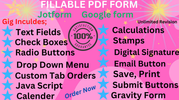 Gig Preview - Create fillable PDF form, bio data form, question paper, jotform