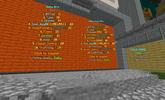 Daily solo bedwars leaderboards!