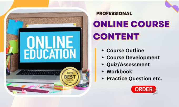 Gig Preview - Create online course content, course outline, quiz, assessment for elearning