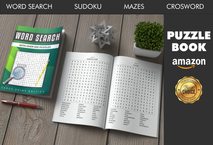 Gig Preview - Create word search sudoku mazes crossword puzzle book for amazon KDP