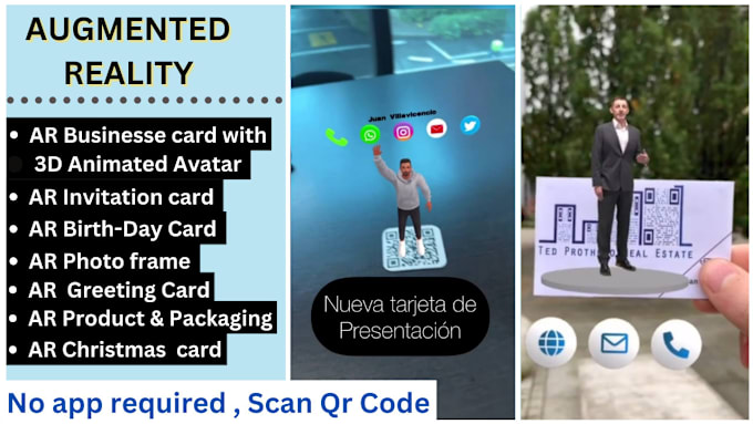 Gig Preview - Make 3d augmented reality business card, no app , scan qr code, ar,webar