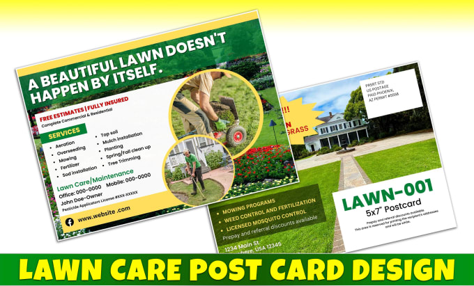 Gig Preview - Do lawn care postcards, yard signs, door hangers, flyer