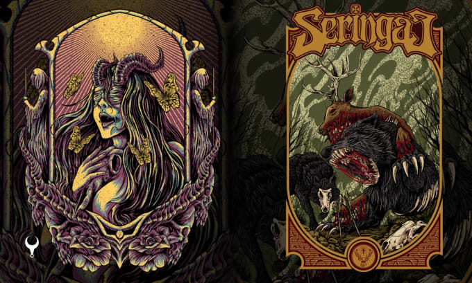 Gig Preview - Draw detailed dark art and heavy metal horror illustration for tshirt