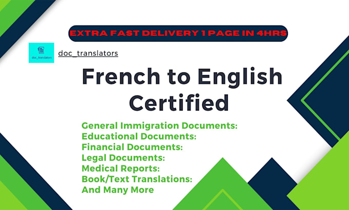 Gig Preview - Do french to english certified translation  fast and accurate