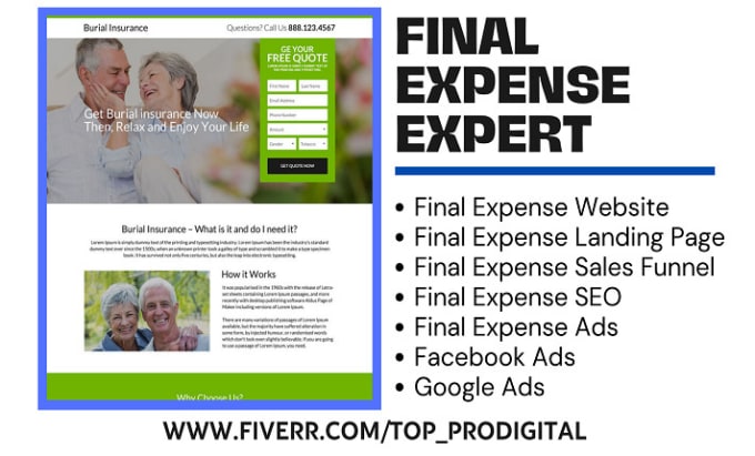 Gig Preview - Generate final expense leads build landing page website sales funnel lead funnel