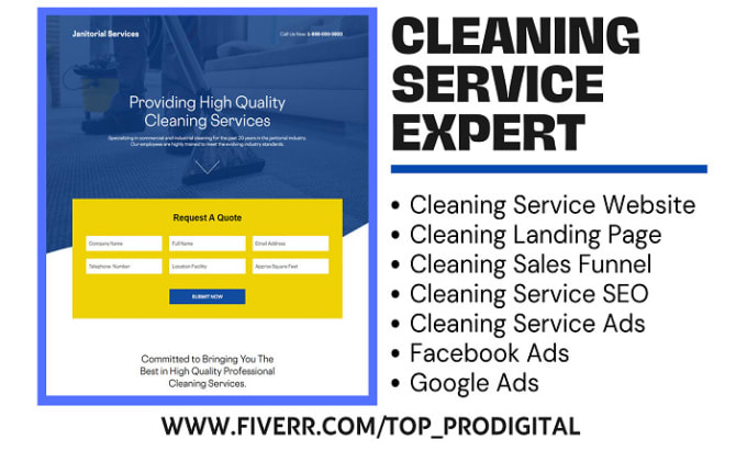 Gig Preview - Design cleaning service website house office carpet cleaning landing page funnel