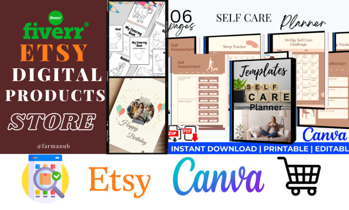 Gig Preview - Create etsy store, design digital products with SEO listing