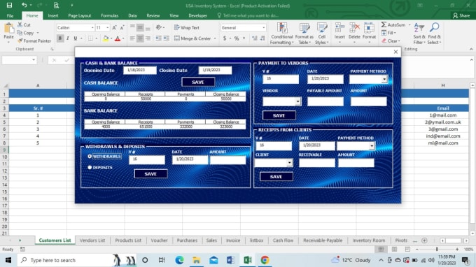 Gig Preview - Create inventory management system using excel, vba, and macro