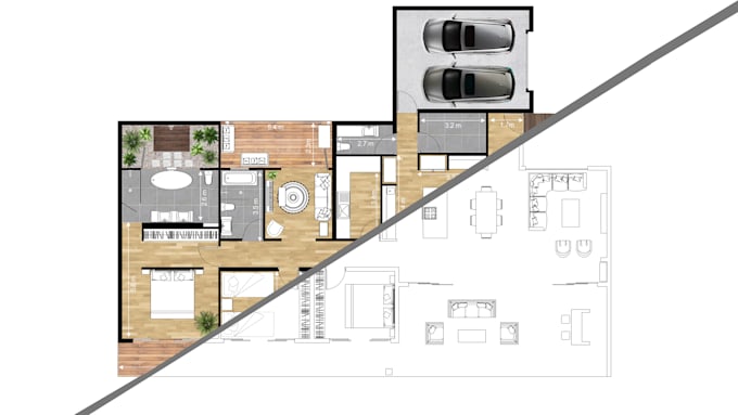 Gig Preview - Make architectural plan ,section and elevation in photoshop