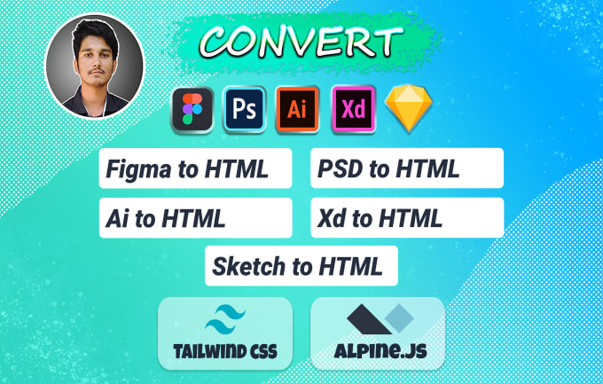 Gig Preview - Do figma to HTML, PSD to HTML using tailwind CSS and alpine js