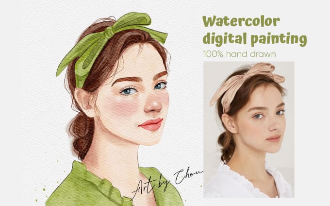 Gig Preview - Drawyour portrait in a digital watercolor