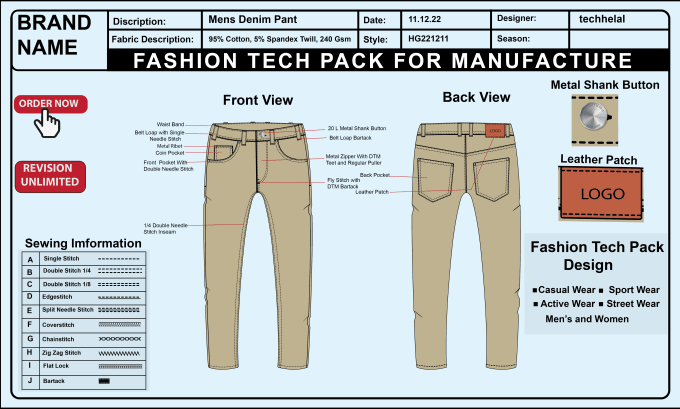 Gig Preview - Design fashion tech pack for garments technical clothing