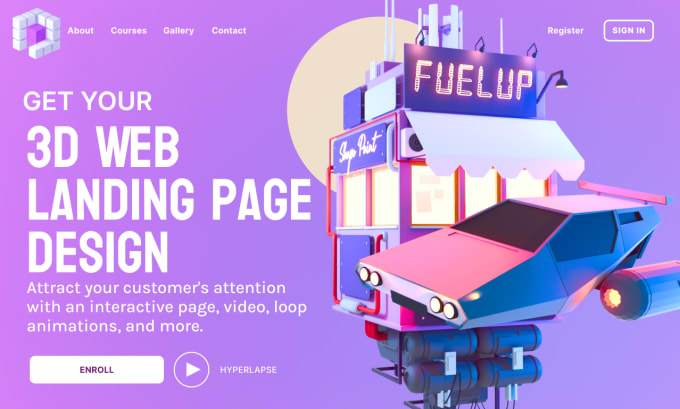 Gig Preview - 3d web landing page design, figma, and lottie animation