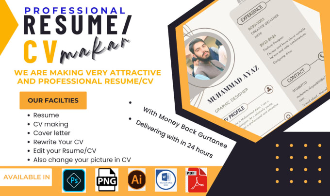 Gig Preview - Design a professional resume, cover letter, CV, writing and editing template