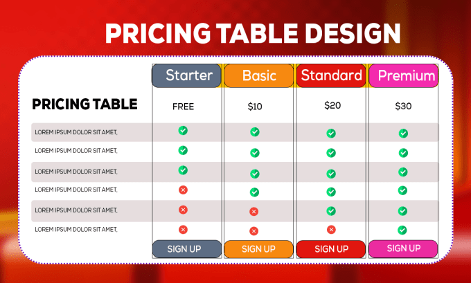 Gig Preview - Design attractive pricing table, comparison chart, and sell sheet