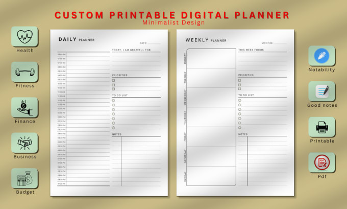 Gig Preview - Design digital planner, journal, printable daily planner and more