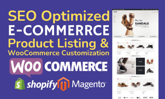 Gig Preview - Do woocommerce product upload, shopify and magento SEO product listing