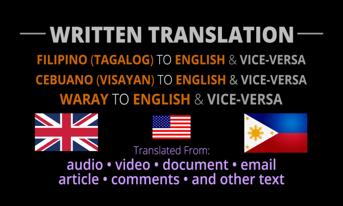 Gig Preview - Translate filipino tagalog cebuano visayan waray to english