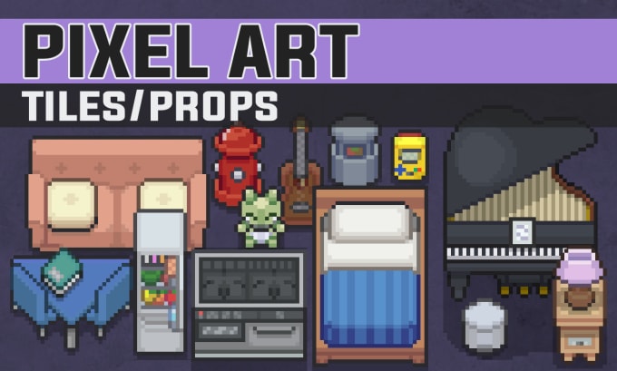 Gig Preview - Make tiles, props or assets in pixel art in topdown view