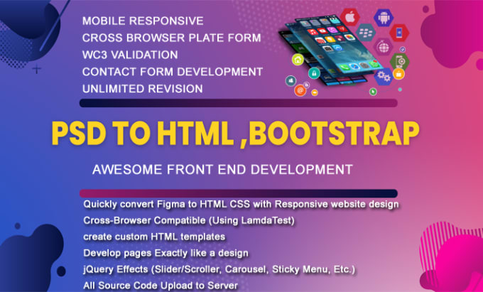 Gig Preview - Convert PSD to html bootstrap 5 responsive website