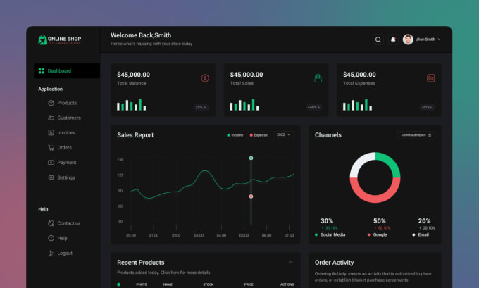 Gig Preview - Do dashboard and web app UI UX design admin panel in figma