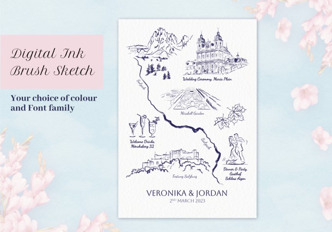 Gig Preview - Draw a customized digital ink sketchy line wedding map