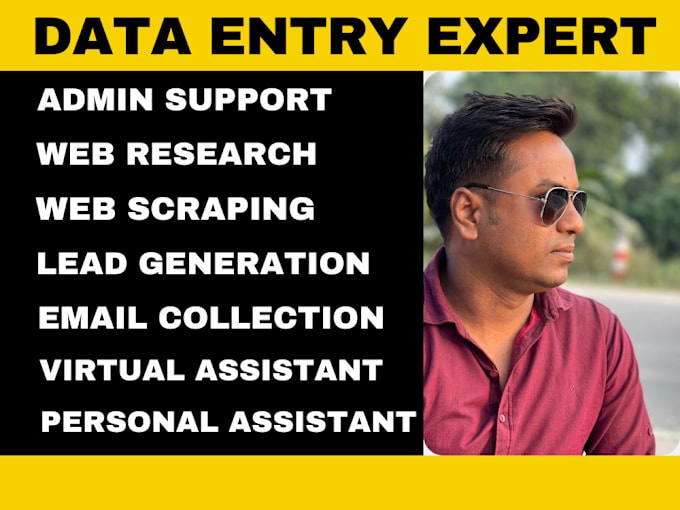 Gig Preview - Do data entry expert, virtual assistant, personal assistant, web research