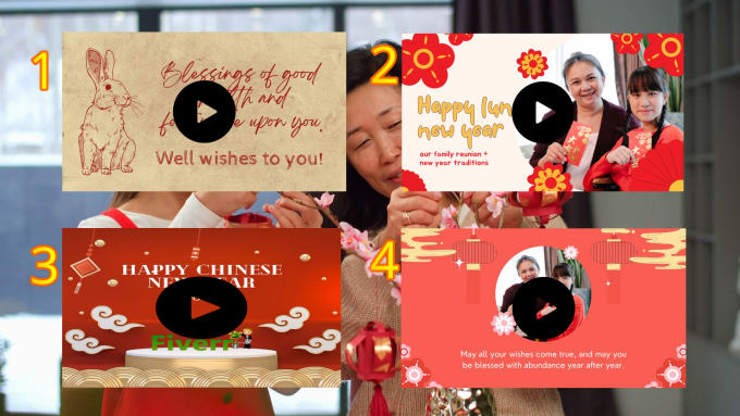 Gig Preview - Make 4 glittering chinese new year greeting videos