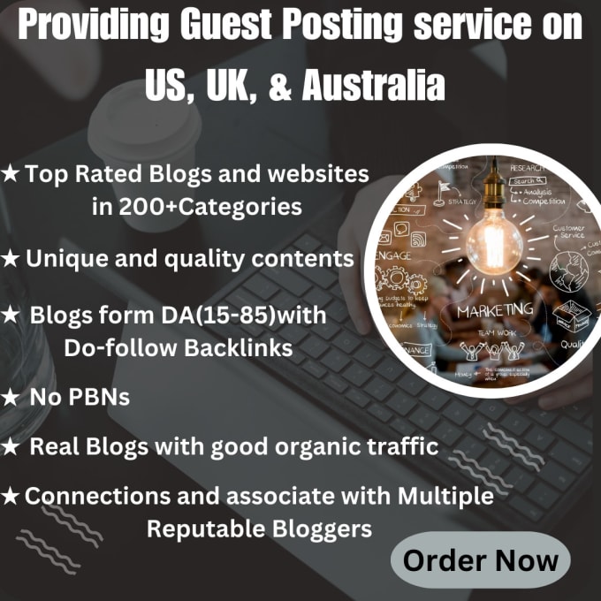 Gig Preview - Provide guest posts service on US, UK and australia sites