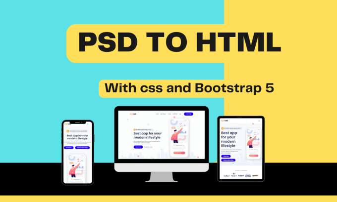 Gig Preview - Transform your psd to html responsive with CSS and bootstrap5, psd to wordpress