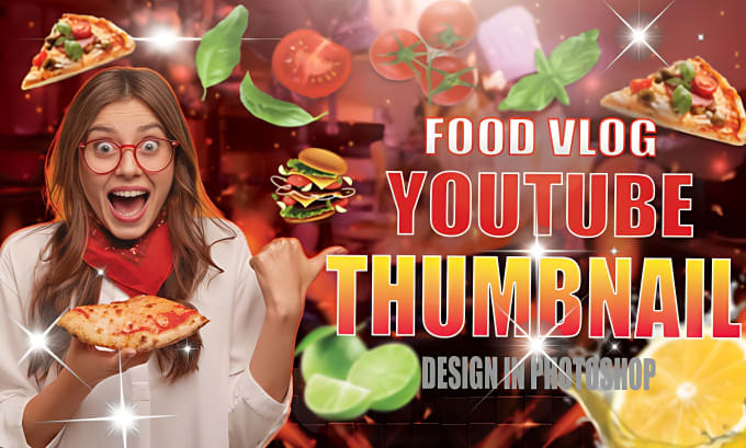 Gig Preview - Attractive food vlog youtube thumbnail design in 1 hours