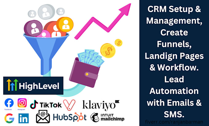 Gig Preview - Manage CRM, create funnels, email SMS workflow, landing page and more