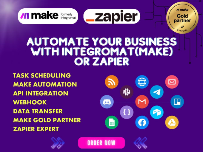 Gig Preview - Build automation with make integromat, zapier for any app