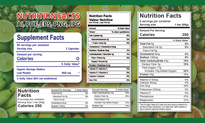 Gig Preview - Create nutrition facts and supplement label for fda, eu, cfia, fsanz, fssai