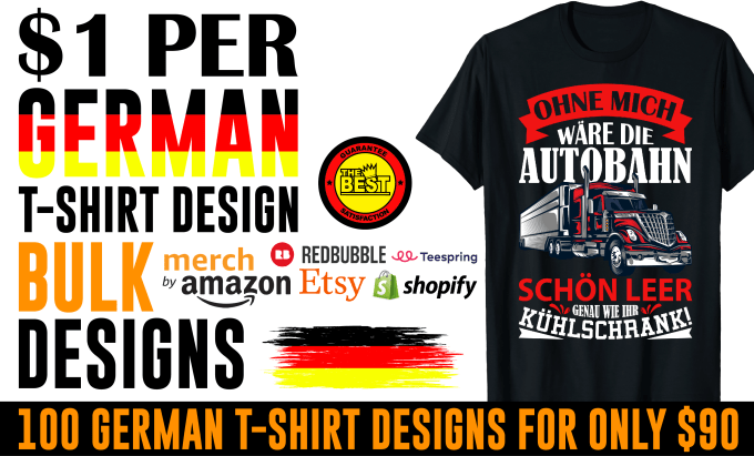 Gig Preview - Do bulk trendy german language t shirt designs