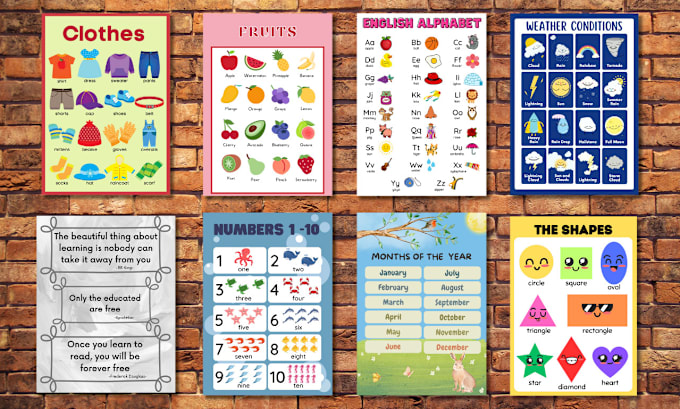 Gig Preview - Do eye catching educational posters, charts, flash cards for kids