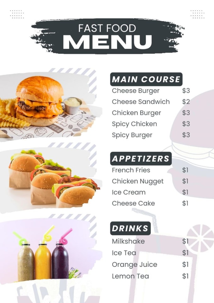 Gig Preview - Design amazing restaurant menu, food menu, price list