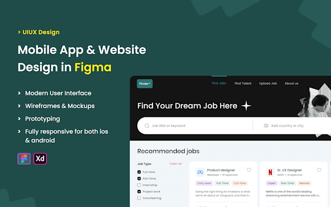 Gig Preview - Do clean and modern uiux design for mobile app or website in figma