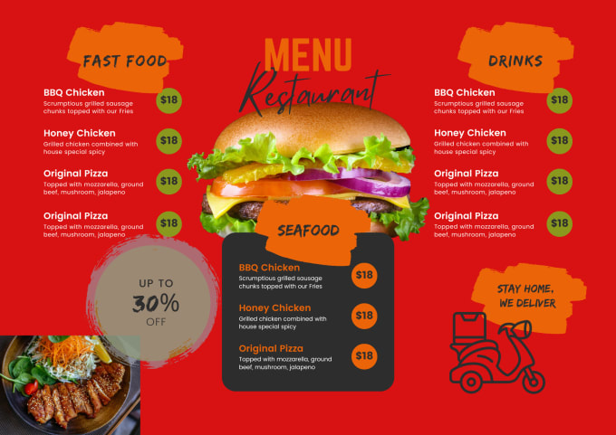 Gig Preview - Design food flyer menu board, restaurant menu, and real corporate estate flyer