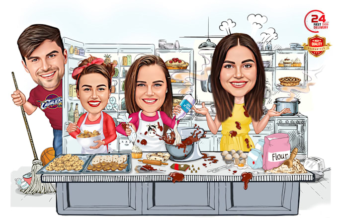 Gig Preview - Make family caricature, group, team cartoon from your photo