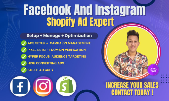 Gig Preview - Setup run shopify facebook ad campaign, meta ads and instagram ad